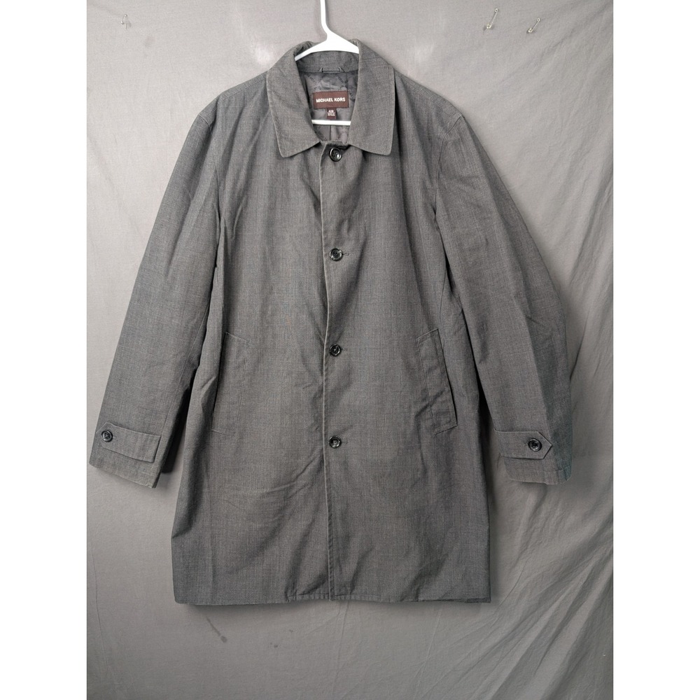 Michael Kors Mens Gray Plaid Button Front Car Coat Jacket 42R